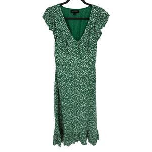 Banana Republic Green Short Sleeve Midi Dress White Floral Print Vacay Stretch 4